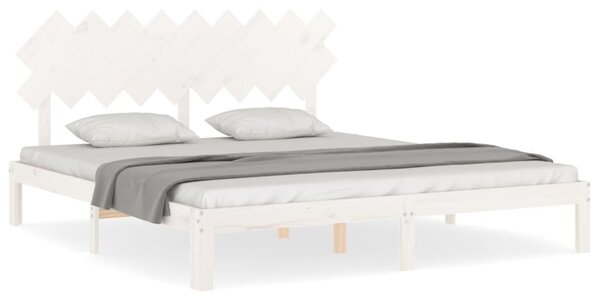 Rám postele s čelem bílý Super King Size masivní dřevo 3193742
