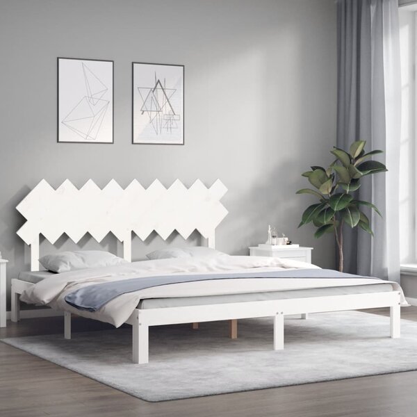 Rám postele s čelem bílý Super King Size masivní dřevo 3193742