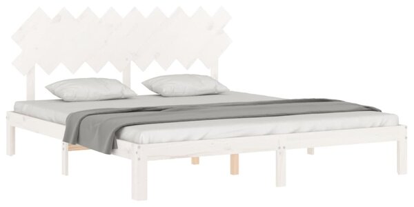 Rám postele s čelem bílý Super King Size masivní dřevo 3193742