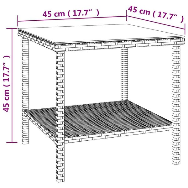Odkládací stolek černý 45 x 45 x 45 polyratan a tvrzené sklo 319398
