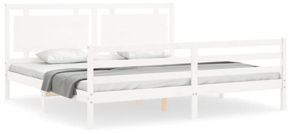 Rám postele s čelem bílý 200 x 200 cm masivní dřevo 3194072