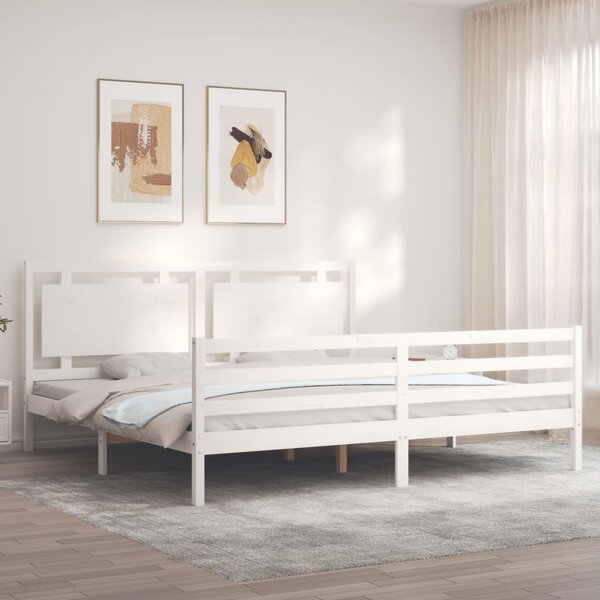 Rám postele s čelem bílý 200 x 200 cm masivní dřevo 3194072