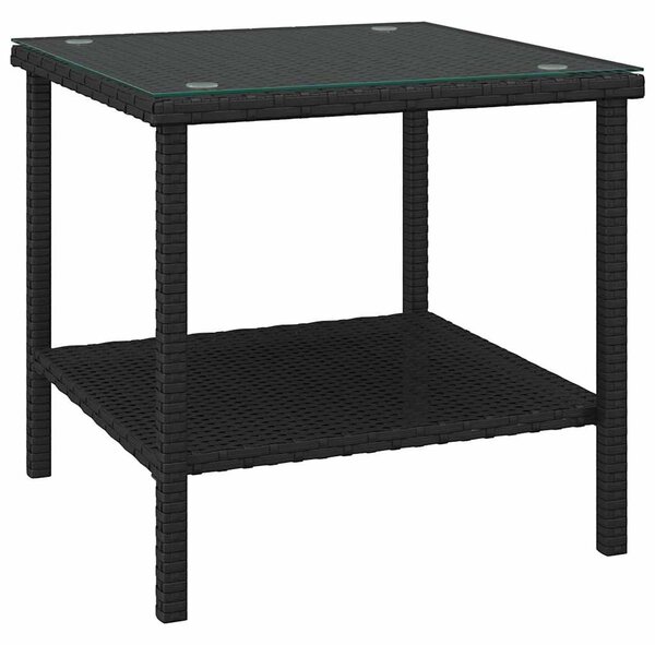 Odkládací stolek černý 45 x 45 x 45 polyratan a tvrzené sklo 319398