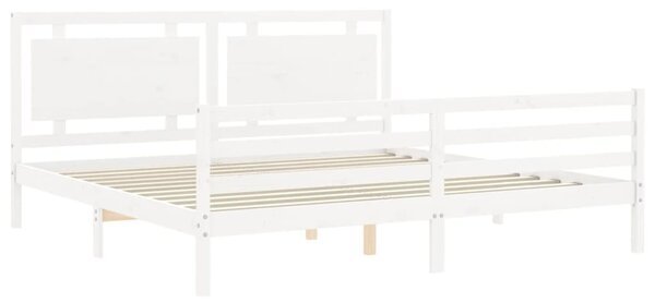 Rám postele s čelem bílý 200 x 200 cm masivní dřevo 3194072
