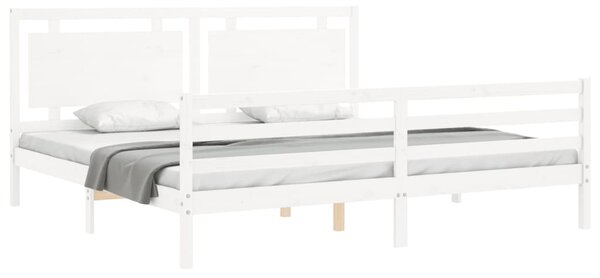 Rám postele s čelem bílý 200 x 200 cm masivní dřevo 3194072