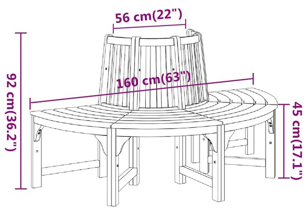 Půlkruhová lavice kolem stromu Ø 160 cm masivní eukalyptus 319423