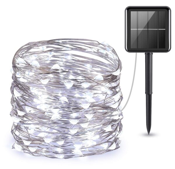 ACA Lighting LED solární řetěz, 200 LED, 20m+2m, studená bílá,IP44, 8 funkcí