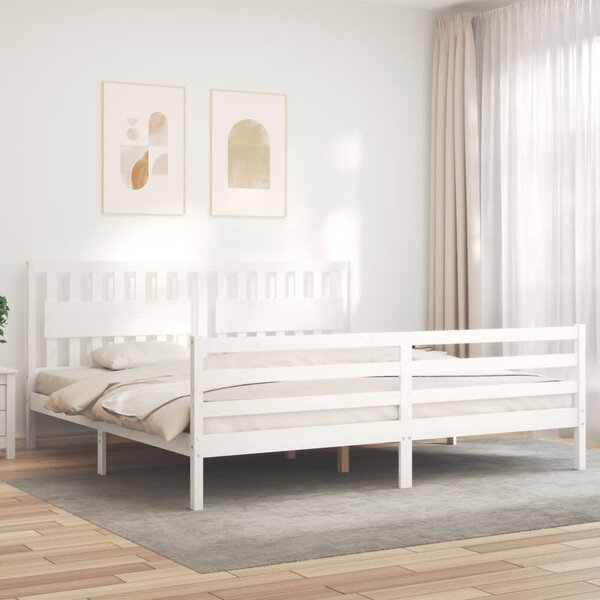 Rám postele s čelem bílý 200 x 200 cm masivní dřevo 3194332
