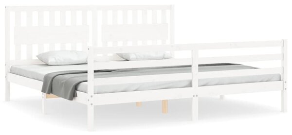 Rám postele s čelem bílý 200 x 200 cm masivní dřevo 3194332
