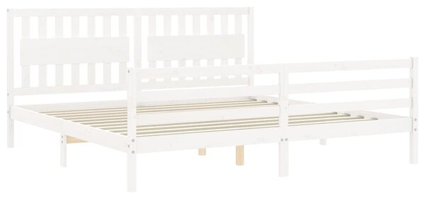 Rám postele s čelem bílý 200 x 200 cm masivní dřevo 3194332