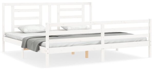 Rám postele s čelem bílý 200 x 200 cm masivní dřevo 3194722