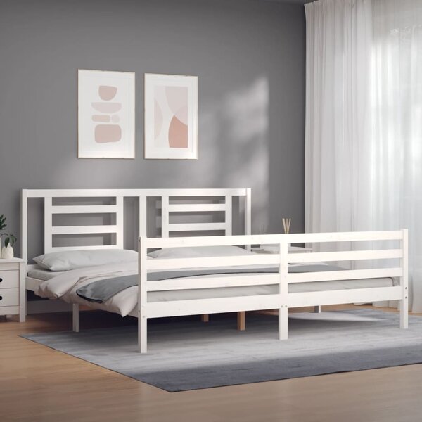 Rám postele s čelem bílý 200 x 200 cm masivní dřevo 3194722