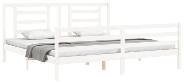 Rám postele s čelem bílý 200 x 200 cm masivní dřevo 3194722