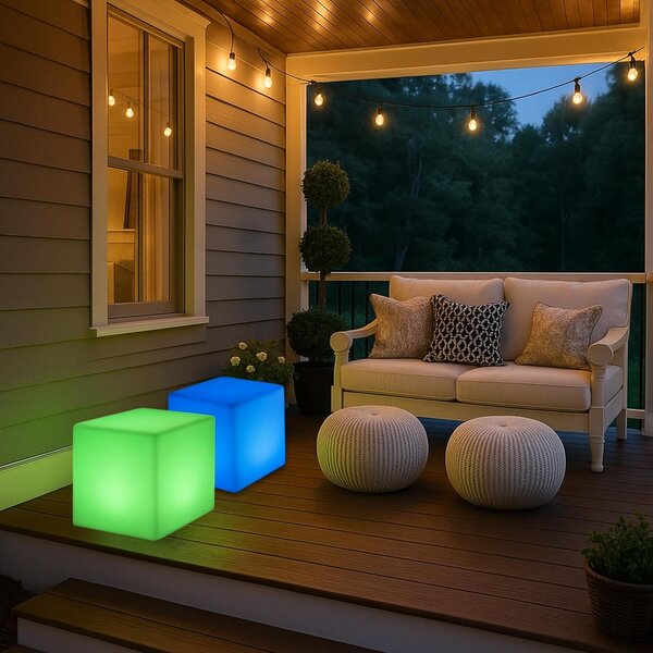 ACA Lighting Solární a vodotěsná LED kostka RGB+W 40 cm, dálkové ovládaní