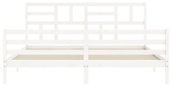 Rám postele s čelem bílý 200 x 200 cm masivní dřevo 3194917