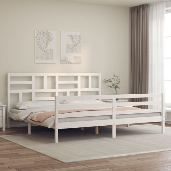 Rám postele s čelem bílý 200 x 200 cm masivní dřevo 3194917