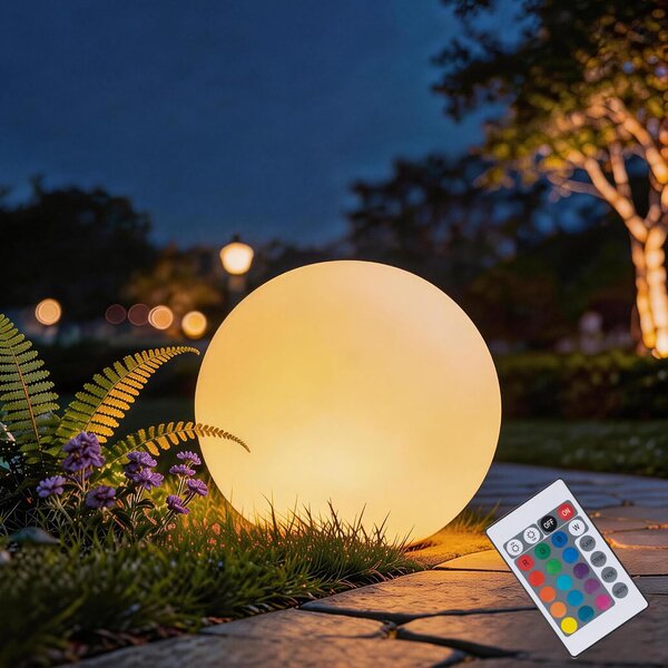 ACA Lighting Solární a vodotěsná LED koule RGB+W 25 cm, dálkové ovládaní