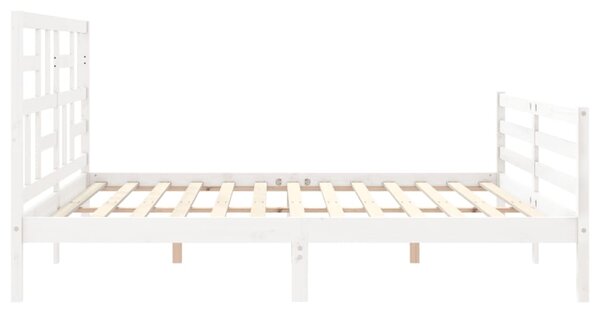 Rám postele s čelem bílý 200 x 200 cm masivní dřevo 3194917
