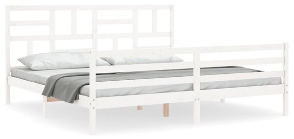 Rám postele s čelem bílý 200 x 200 cm masivní dřevo 3194917