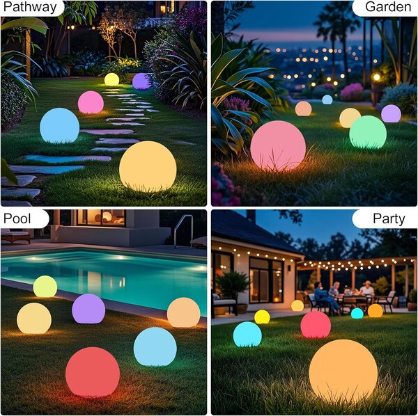 ACA Lighting Solární a vodotěsná LED koule RGB+W 25 cm, dálkové ovládaní