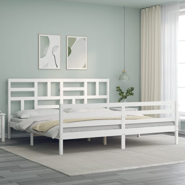 Rám postele s čelem bílý 200 x 200 cm masivní dřevo 3194917
