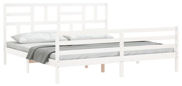 Rám postele s čelem bílý 200 x 200 cm masivní dřevo 3194917