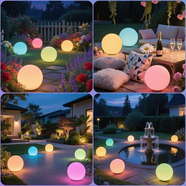 ACA Lighting Solární a vodotěsná LED koule RGB+W 25 cm, dálkové ovládaní