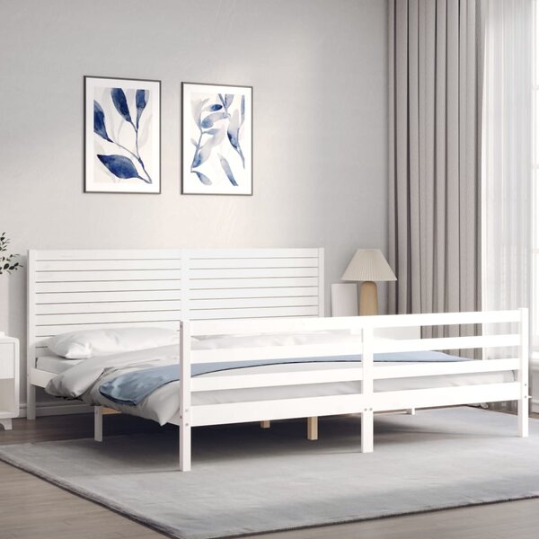 Rám postele s čelem bílý 200 x 200 cm masivní dřevo 3195047