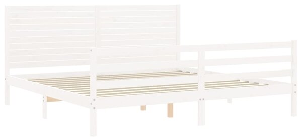 Rám postele s čelem bílý 200 x 200 cm masivní dřevo 3195047