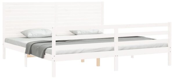 Rám postele s čelem bílý 200 x 200 cm masivní dřevo 3195047