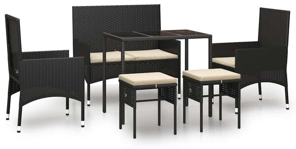 6dílná zahradní sedací souprava s poduškami černá polyratan 319508