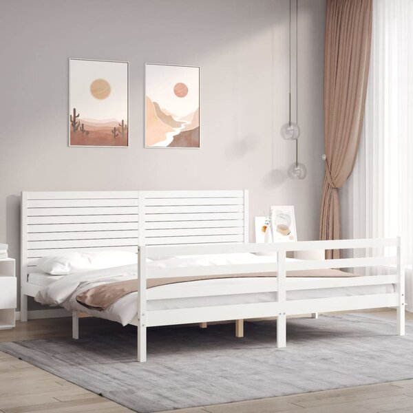 Rám postele s čelem bílý 200 x 200 cm masivní dřevo 3195047