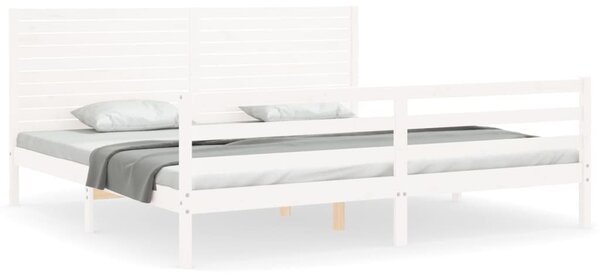 Rám postele s čelem bílý 200 x 200 cm masivní dřevo 3195047