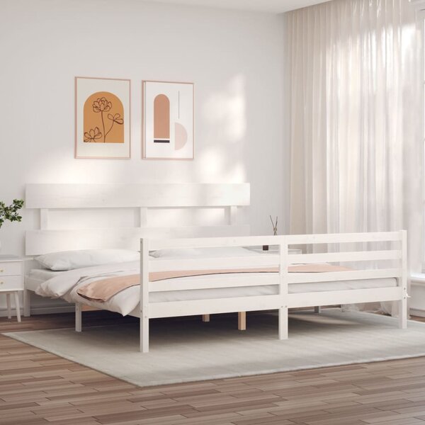Rám postele s čelem bílý 200 x 200 cm masivní dřevo 3195112