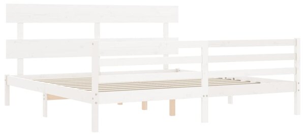 Rám postele s čelem bílý 200 x 200 cm masivní dřevo 3195112