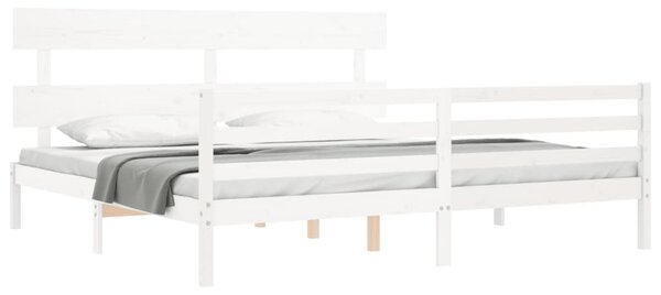 Rám postele s čelem bílý 200 x 200 cm masivní dřevo 3195112