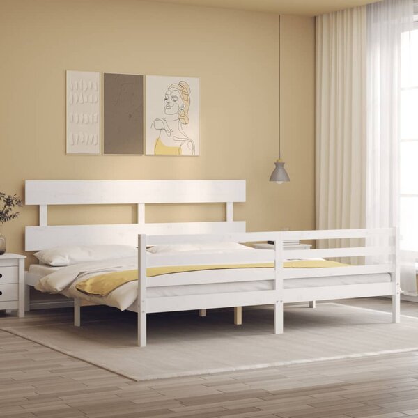 Rám postele s čelem bílý 200 x 200 cm masivní dřevo 3195112