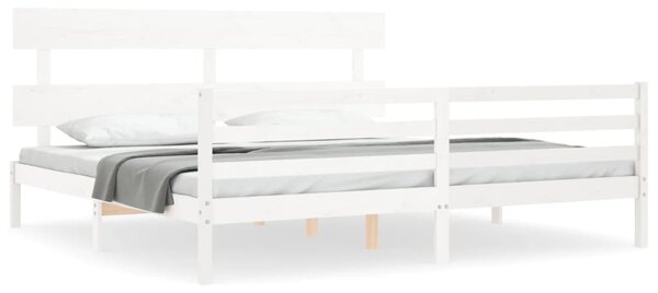 Rám postele s čelem bílý 200 x 200 cm masivní dřevo 3195112