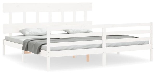 Rám postele s čelem bílý 200 x 200 cm masivní dřevo 3195177
