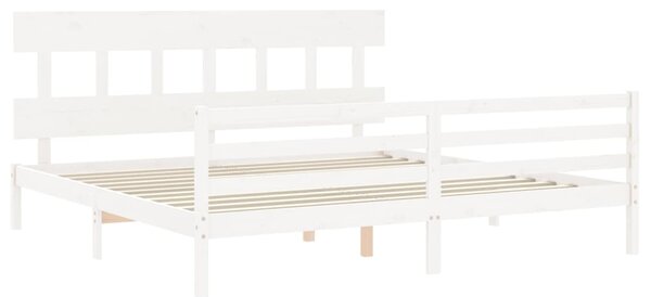 Rám postele s čelem bílý 200 x 200 cm masivní dřevo 3195177