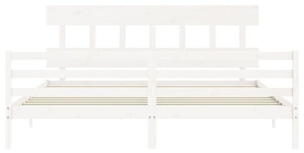 Rám postele s čelem bílý 200 x 200 cm masivní dřevo 3195177