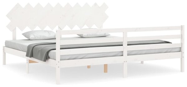 Rám postele s čelem bílý 200 x 200 cm masivní dřevo 3195307