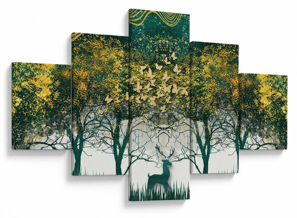 Obraz - Jeleni v zeleném lese (125x70 cm)
