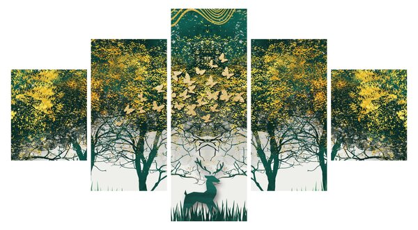 Obraz - Jeleni v zeleném lese (125x70 cm)