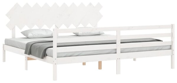 Rám postele s čelem bílý 200 x 200 cm masivní dřevo 3195307