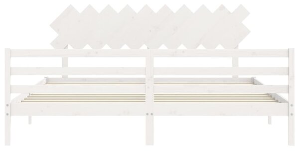 Rám postele s čelem bílý 200 x 200 cm masivní dřevo 3195307