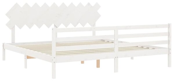 Rám postele s čelem bílý 200 x 200 cm masivní dřevo 3195307