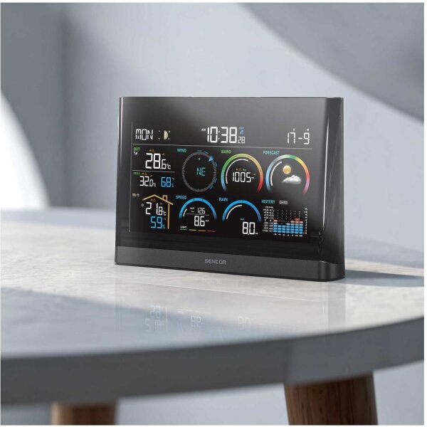 Sencor - Profesionální meteostanice s LCD displejem a budíkem 5V/3xAAA + 3xAA