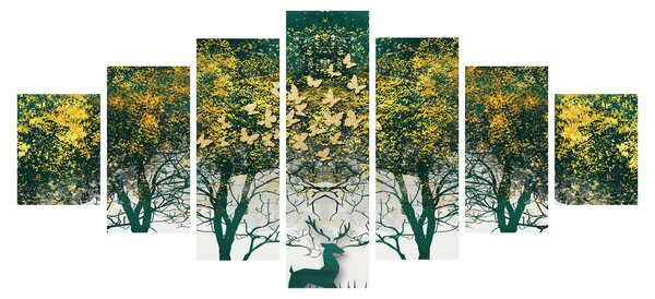Obraz - Jeleni v zeleném lese (210x100 cm)