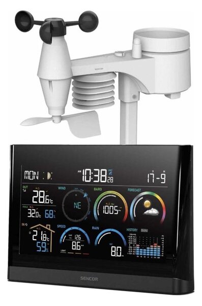 Sencor - Profesionální meteostanice s LCD displejem a budíkem 5V/3xAAA + 3xAA